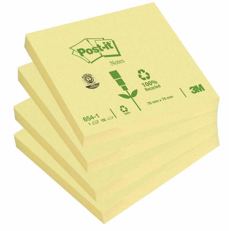 Post-it Notes Recycled 76x76mm 100 Sheets Canary Yellow (Pack 12)