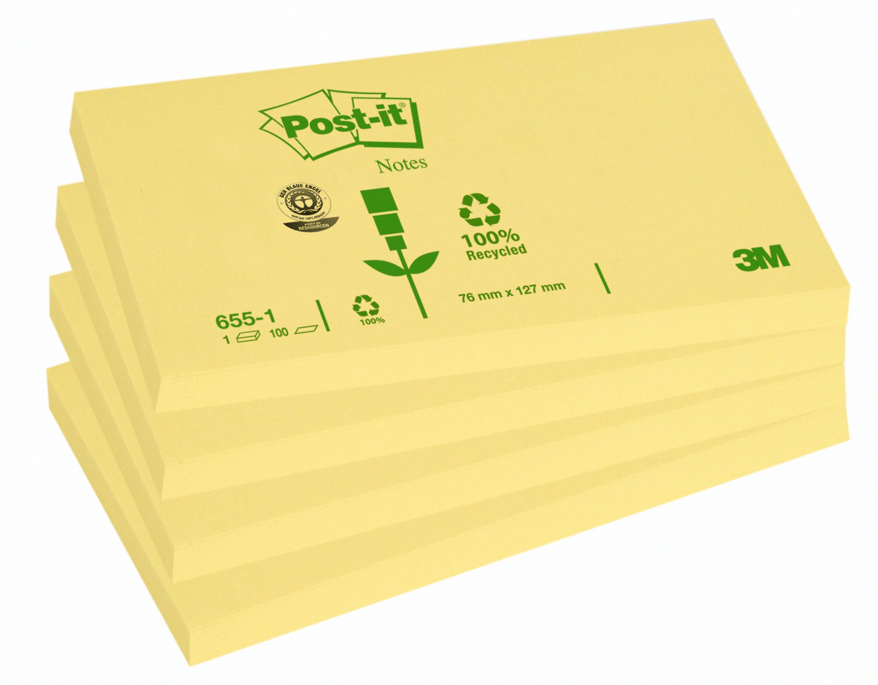Post-it Notes Recycled 76x127mm 100 Sheets Canary Yellow (Pack 12)