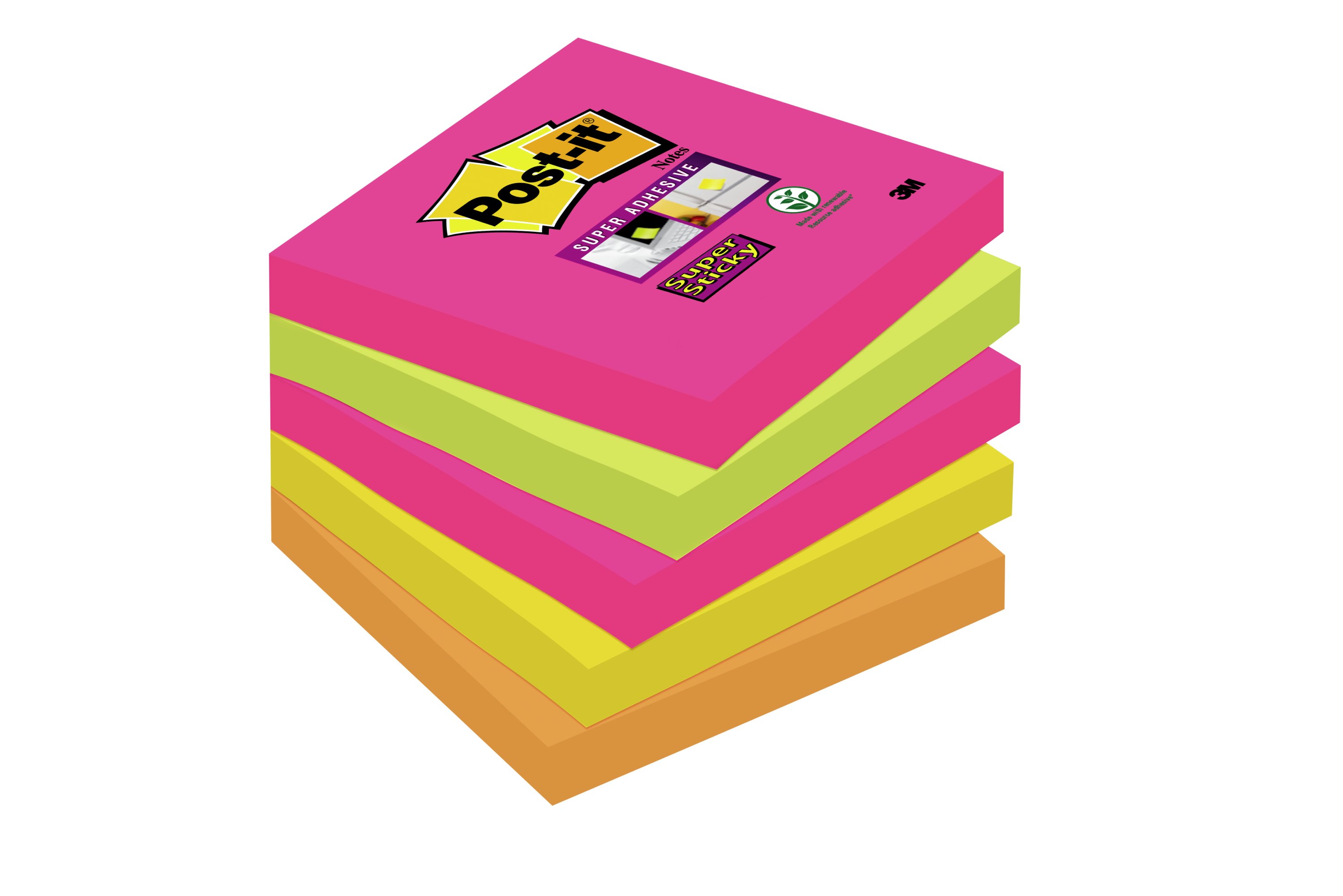 Post-it Super Sticky Notes 76x76mm 90 Sheets Neon Rainbow Colours (Pack 5) 654-NS