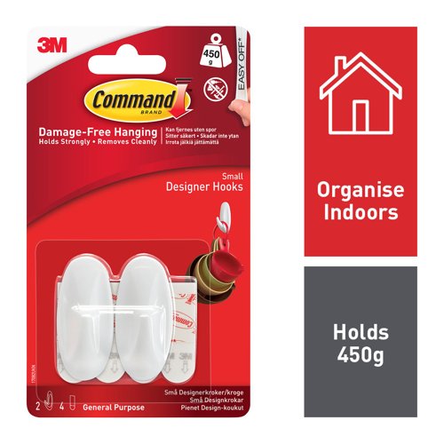 3M Command Small Oval Hooks With Command Adhesive Strips White (Pack 2) - 7100117616 3M Command Small Oval Hooks With Command Adhesive Strips White (Pack 2) - 7100117616