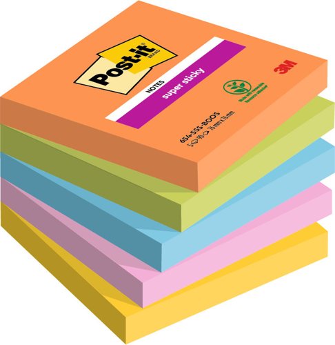 Post+it+Super+Sticky+Notes+Boost+Colours+76x76mm+90+Sheets+%28Pack+5%29+7100258933