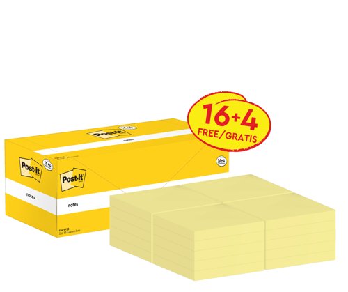 Post-it+Notes+Value+Pack+76x76mm+100+Sheets+Canary+Yellow+%28Pack+20%29+654CY-VP20+-+7100199991