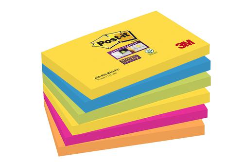 Post-it Super Sticky Notes 76x127mm 90 Sheets Carnival Colours (Pack 6) 7100034578