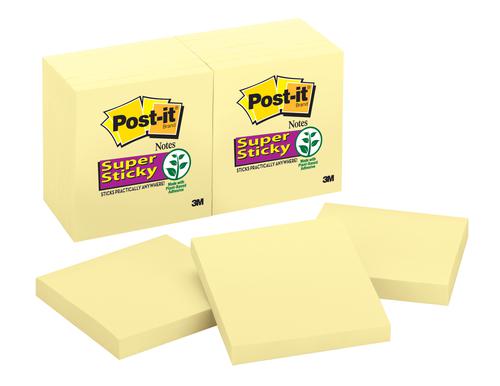 Post-it Super Sticky 76x76mm Canary Yellow (Pack of 12) 654-12SSCY