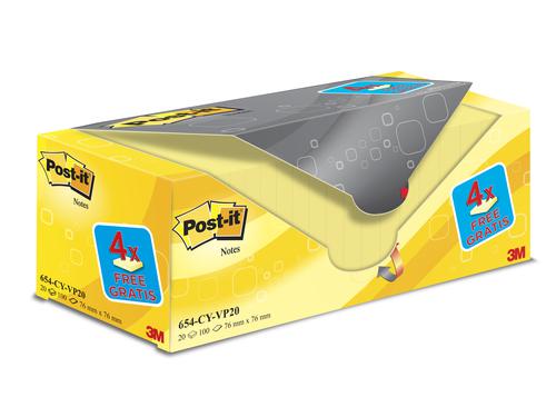 3M+Post-it+Notes+Value+Pack+76x76mm+Canary+Yellow+%28Pack+20%29+654CY-VP20