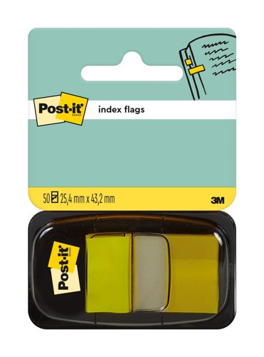 Post-it+Index+Flags+Repositionable+25x43mm+12x50+Tabs+Yellow+%28Pack+600%29+7100102671