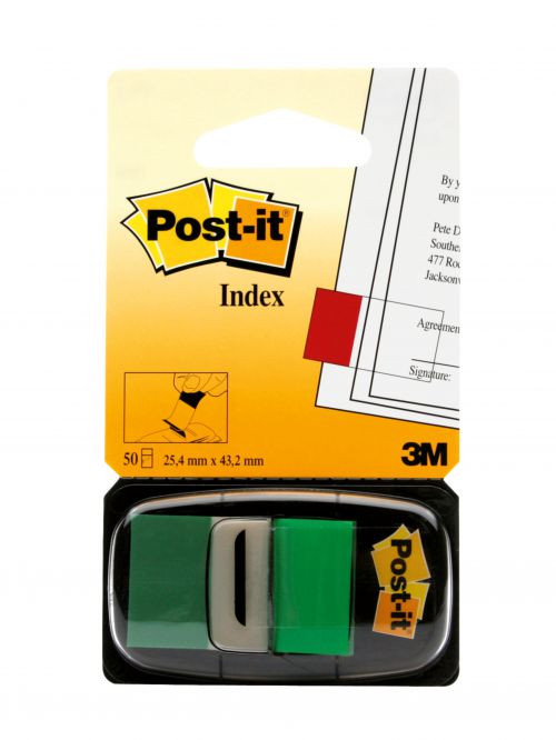 Post-it+Index+Flags+50+per+Pack+25mm+Green+Ref+680-3+%5BPack+12%5D