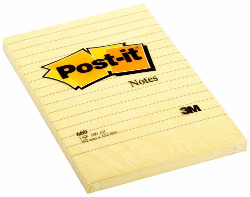3M Post-it Notes 101x152mm Ruled Canary Yellow (Pack 6) 660