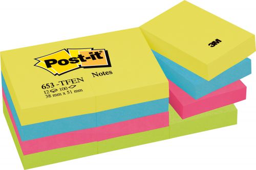 Post-it+Notes+38+x+51mm+Energy+Colours+%28Pack+of+12%29+653TF
