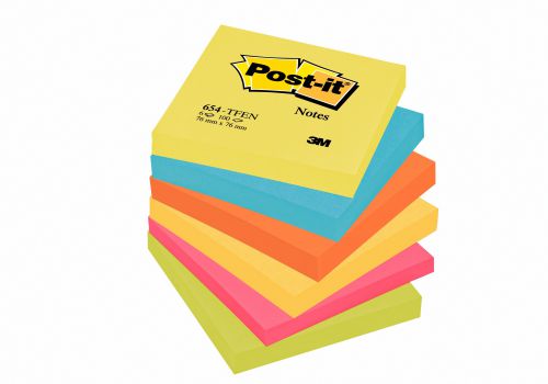 Post-it+Colour+Notes+Pad+of+100+Sheets+76x76mm+Energetic+Palette+Rainbow+Colours+Ref+654TFEN+%5BPack+6%5D