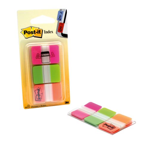 Post-it+Index+Flags+Strong+Repositionable+25x38mm+3x22+Tabs+Pink+Green+Orange+%28Pack+66%29+686-PGO+-+7000042777