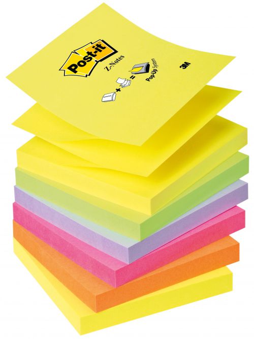 Post-it+Z+Notes+76x76mm+100+Sheets+Neon+Rainbow+%28Pack+6%29+R330-NR+-+7100296020