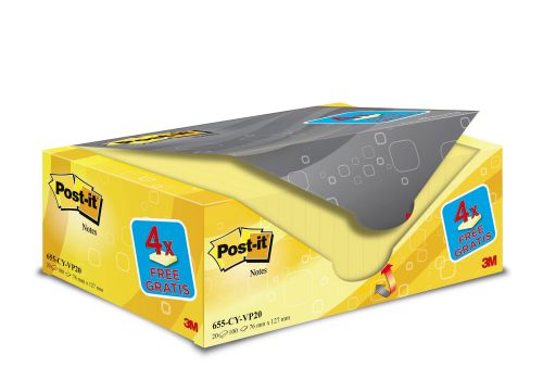 3M+Post-it+Notes+Value+Pack+76x127mm+Canary+Yellow+%28Pack+20%29+655CY-VP20