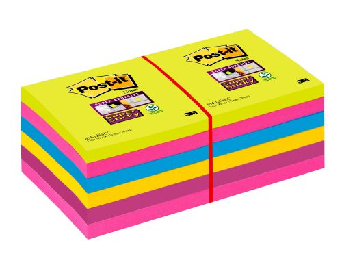 Post-it Super Sticky Notes 76x76mm 90 Sheets Ultra Colours (Pack 12) 654-12SSUC