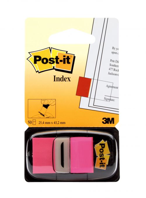 Post-it Index Flags 50 per Pack 25mm Bright Pink Ref 680-21 [Pack 12]