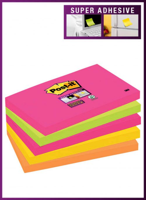 Post-it+Super+Sticky+Notes+76x127mm+90+Sheets+Neon+Rainbow+Colours+%28Pack+5%29+655-NS+-+7100242649