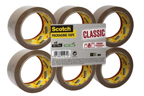 3M+Scotch+Classic+Packaging+Tape+50mm+x+66m+Brown+CL5066F6B
