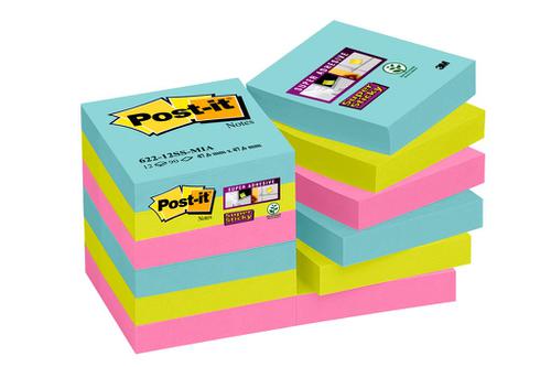 Post-It Super Sticky Notes 47.6x47.6mm 90 Sheets Miami Colours (Pack 12) 7100097756
