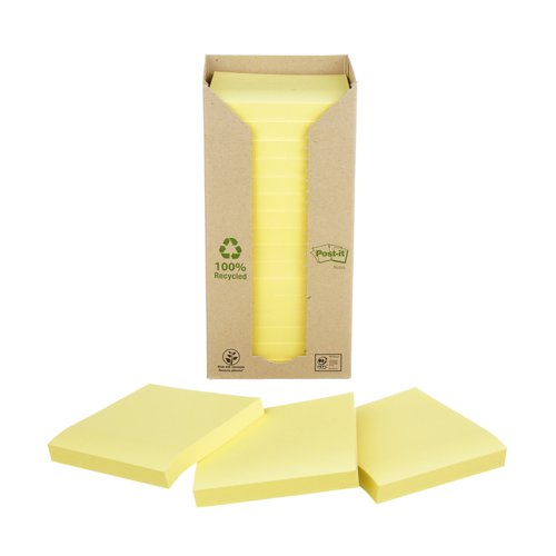 Post-it+Recycled+Notes+76+mm+x+76+mm+Canary+Yellow+%28Pack+16%29+7100172245