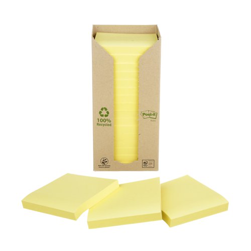 Post-it Note Recycled Tower Pack 76x76mm Pastel Yellow Ref 654-1T [Pack 16]