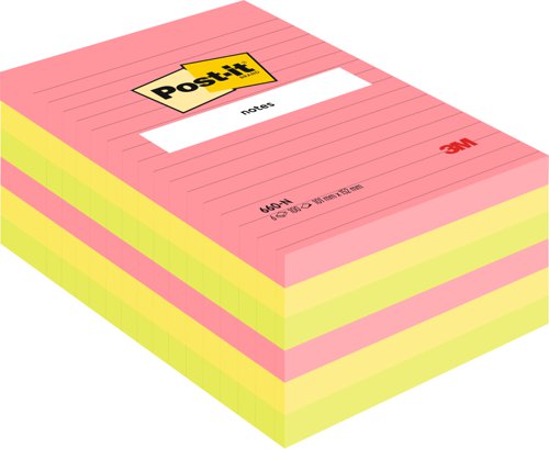 Post-it+Notes+102x152mm+100+Sheets+Ruled+Rainbow+Colours+%28Pack+6%29+660N+-+7100172324