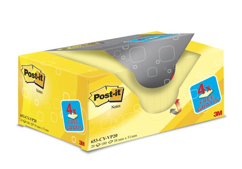 Post-it+Canary+Yellow+Notes+Value+Pack+Pad+of+100+Sheets+38x51mm+Ref+653CY-VP20+%5BPack+20%5D