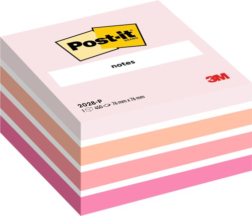 Post-it+Note+Cube+450+Sheets+76x76mm+Pastel+Pink%2FNeon+Pink+Shades+Ref+2028-P