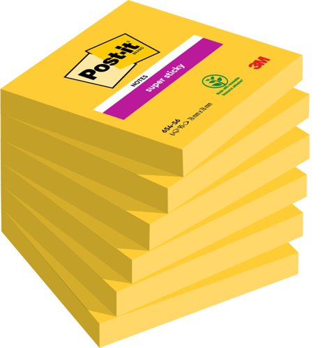 Post-it+Super+Sticky+Removable+Notes+Pad+90+Sheets+76x76mm+Yellow+Ref+654S+%5BPack+12%5D