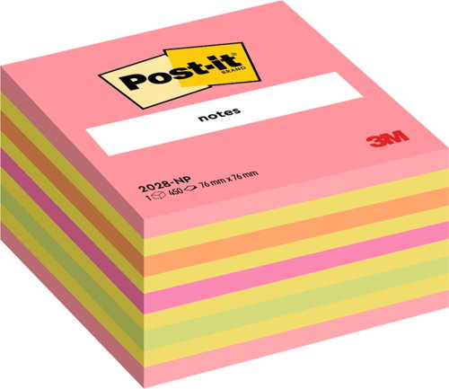 Post-it+Note+Cube+Pad+of+450+Sheets+76x76mm+Neon+Assorted+Ref+2028NP