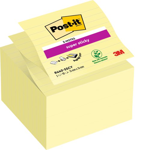 Post-it+Super+Sticky+Large+Z-Notes+Lined+101+mm+x+101+mm+Canary+Yellow+90+Sheets+Per+Pad+%28Pack+5%29+7100234252