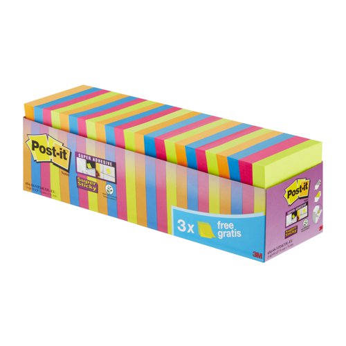 Post-it+Super+Sticky+Notes+Value+Pack+Pad+90+Sheets+76x76mm+Assorted+Ref+654-SS-VP24COL-EU+%5BPack+24%5D