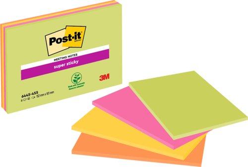 Post-it+Super+Sticky+Meeting+Notes+Pads+of+45+Sheets+149x98.4mm+Bright+Colours+Ref+6445SSP+%5BPack+4%5D