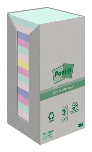 Post-it+Notes+Pad+Recycled+Tower+Pack+76x76mm+Pastel+Rainbow+Ref+7100259226+%5BPack+16%5D