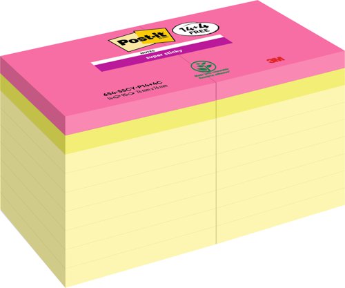Post-it+Super+Sticky+Notes+76x76mm+90+Sheets+Promotional+%28Pack+14+Yellow+Plus+4+Free+Pink%2FGreen%29+7100142721
