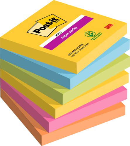 Post-it+Super+Sticky+Notes+Carnival+Colours+76x76mm+90Sheets+Ref+7100265522+%5BPack+6%5D