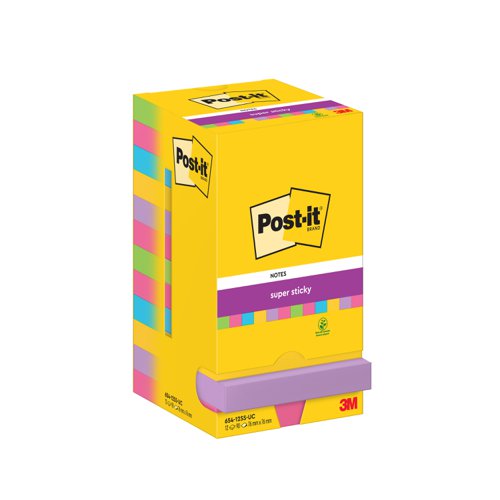 Post-it+Super+Sticky+Removable+Notes+Pad+90+Sheets+76x76mm+Ultra+Assorted+Ref+654SSUC+%5BPack+12%5D