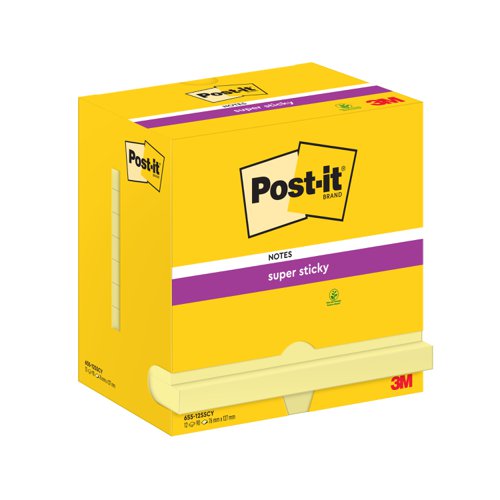 Post-it+Super+Sticky+Removable+Notes+Pad+90+Sheets+76x127mm+Canary+Yellow+Ref+655-12SSCY-EU+%5BPack+12%5D