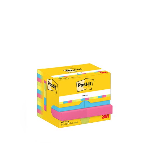 Post-it+Colour+Notes+Pad+of+100+Sheets+38x51mm+Energetic+Palette+Rainbow+Colours+Ref+653TFEN+%5BPack+12%5D