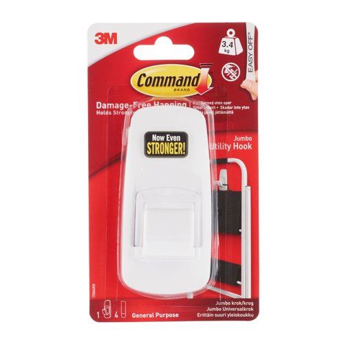 3M Command Jumbo Utility Hook With Command Adhesive Strips White (Each) - 7100134362 3M Command Jumbo Utility Hook With Command Adhesive Strips White (Each) - 7100134362