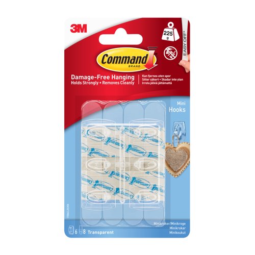 Command Mini Clear Hooks with Clear Strips 17006CLR Command Mini Clear Hooks with Clear Strips 17006CLR