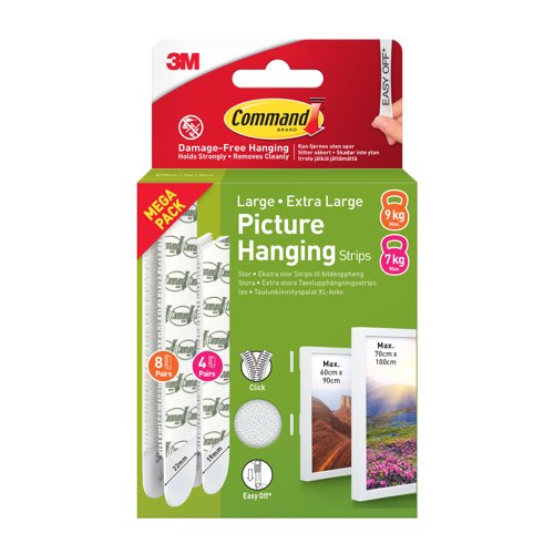 3M Command 4 Large and 8 XL Picture Hanging Strips Value Pack White (Pack 12) - 7100336386 3M Command 4 Large and 8 XL Picture Hanging Strips Value Pack White (Pack 12) - 7100336386