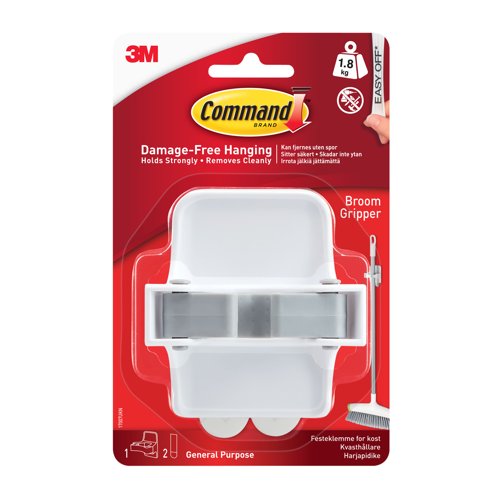 3M Command Broom Gripper With Command Adhesive Strips White (Each) - 7100134363 3M Command Broom Gripper With Command Adhesive Strips White (Each) - 7100134363