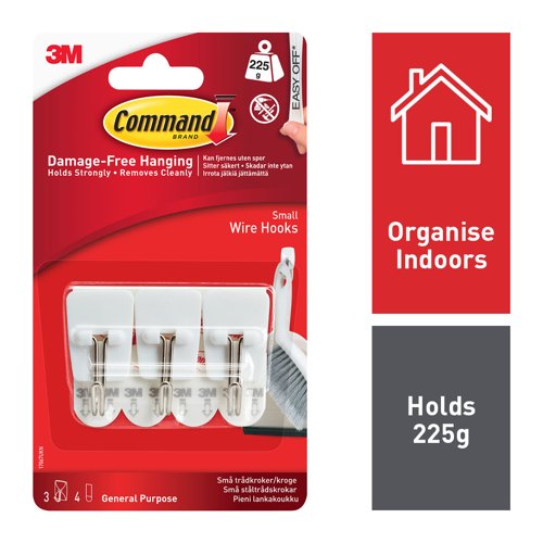 3M Command Small Wire Hooks With Command Adhesive Strips White (Pack 3) - 7100117747 3M Command Small Wire Hooks With Command Adhesive Strips White (Pack 3) - 7100117747