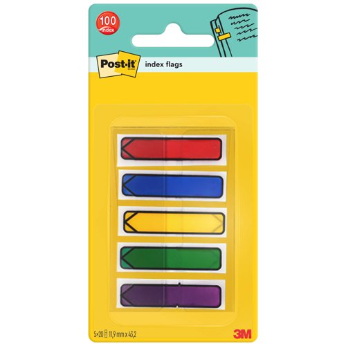 Post-it+Index+Arrows+Repositionable+12x43mm+5x20+Tabs+Assorted+Colours+%28Pack+100%29+684-ARR1+-+7000038078