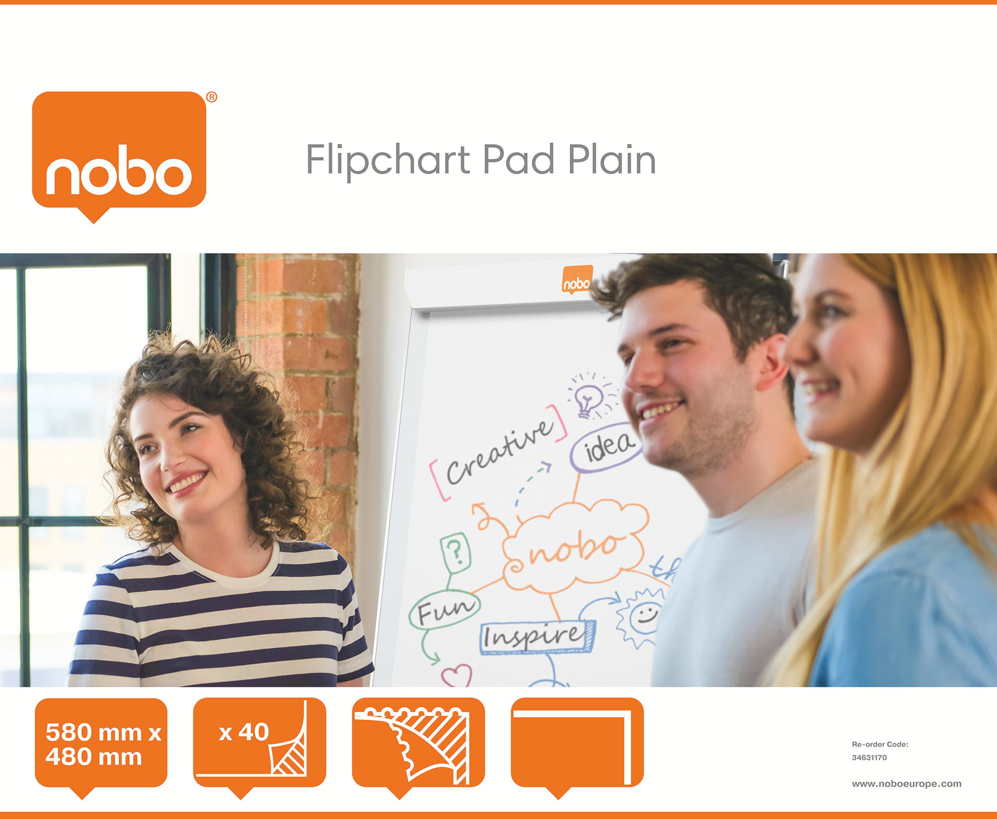 Nobo Table Top Flipchart Pad 580x480mm Plain 40 Sheets (Pack 5)