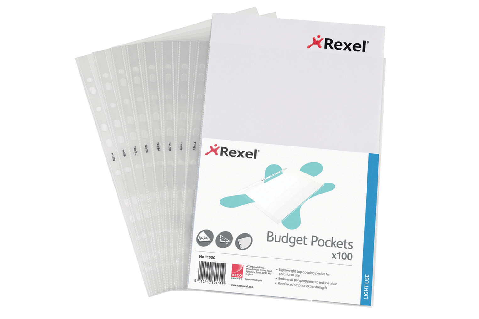Rexel Budget Pockets A4 Embossed 40 Micron 11000 (PK100)