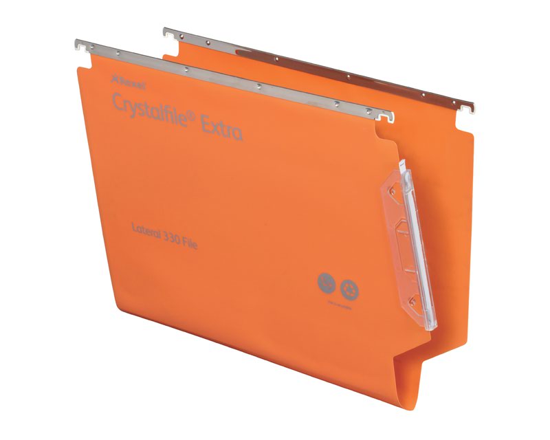 Rexel Crystalfile Extra 330 Foolscap Lateral Suspension File Polypropylene 30mm Orange (Pack 25)