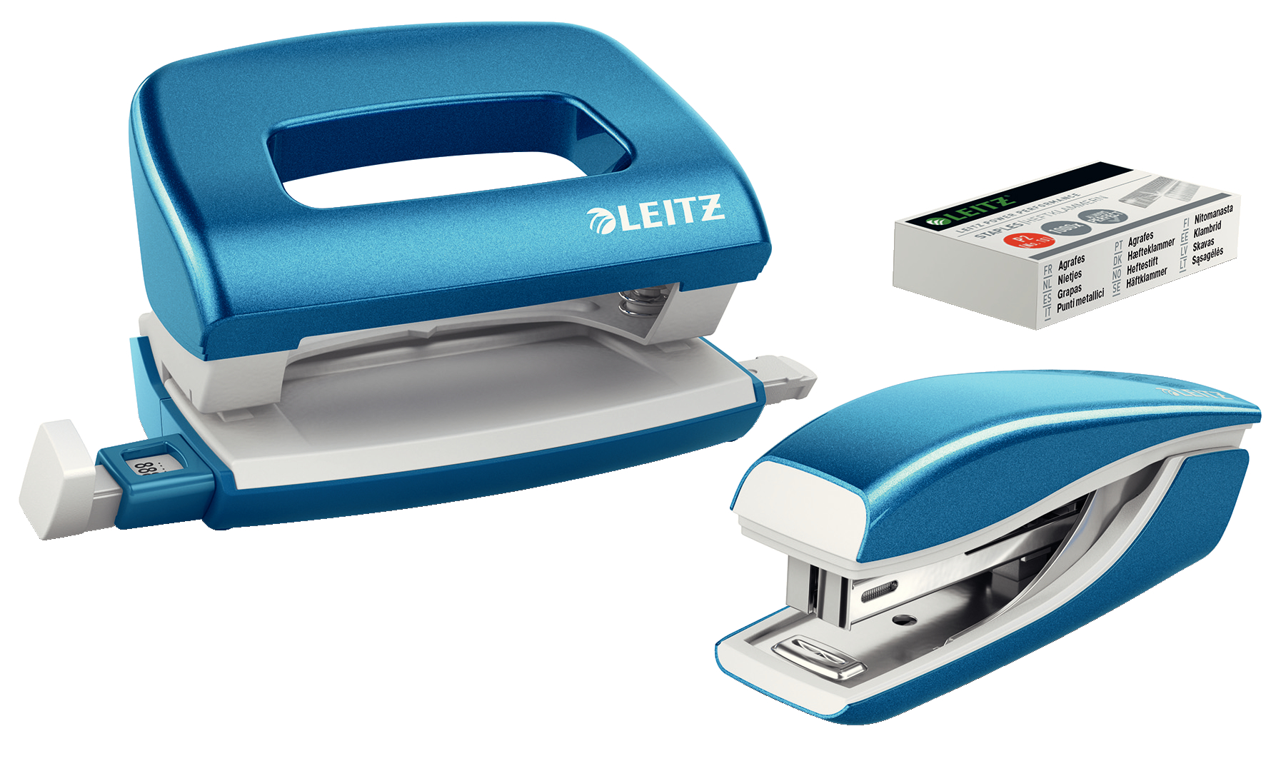 Leitz NeXXt. WOW Mini Stapler & Hole Punch Set. Staples Up To 10 Sheets. Includes Staples. In Blister Pack. Blue