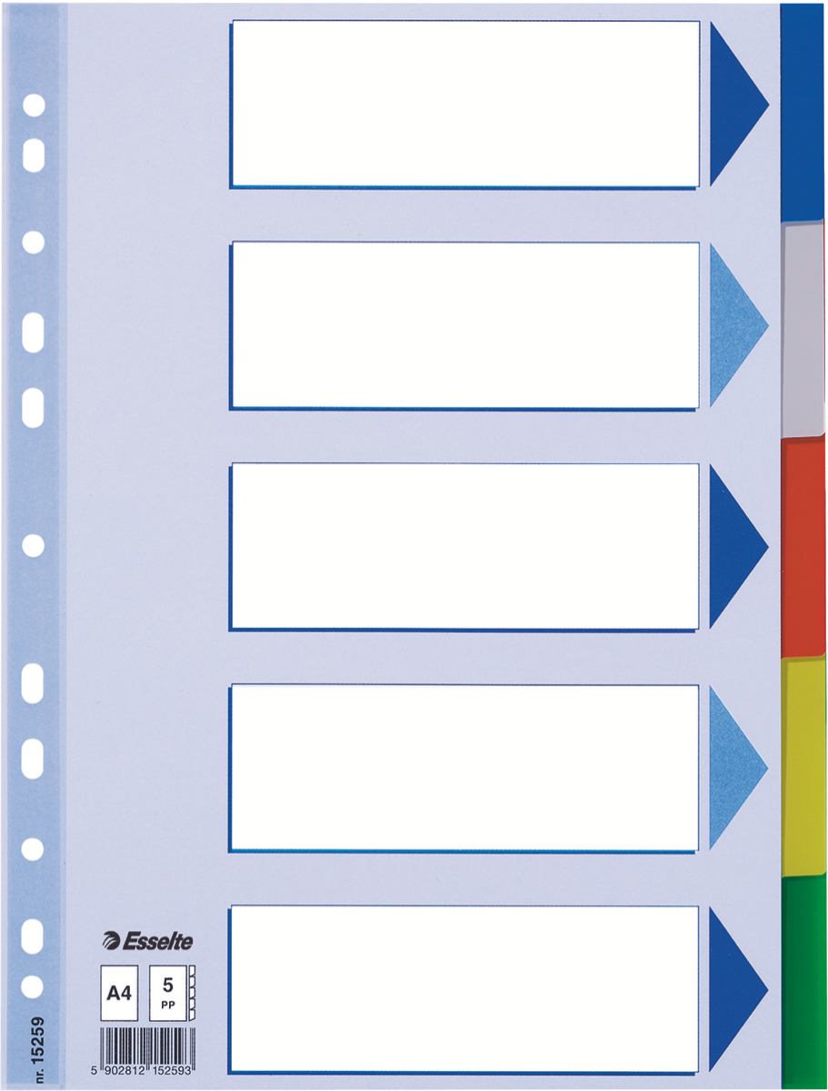 E:DIVIDER A4 PP 5TABS MULTICOLOR