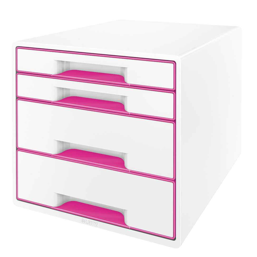 L:DRAWER CABINET WOW CUBE 4D WT/PINK
